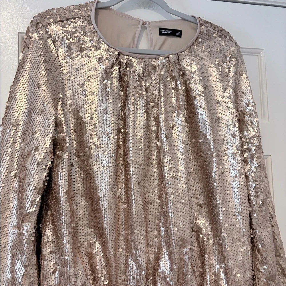 Simply Vera Vera Wang Gold Sequin Blouse Balloon Sleeve Party Top Size Medium - Picture 6 of 12